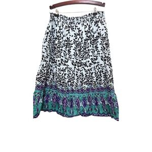 Soft Surroundings Women's 2X Bohemian Maxi Skirt Black & White Floral Green & Pu